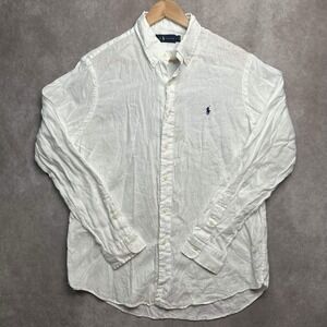 Ralph Lauren Shirt Mens Large White 100% Linen Button Down Long Sleeve Pony Logo